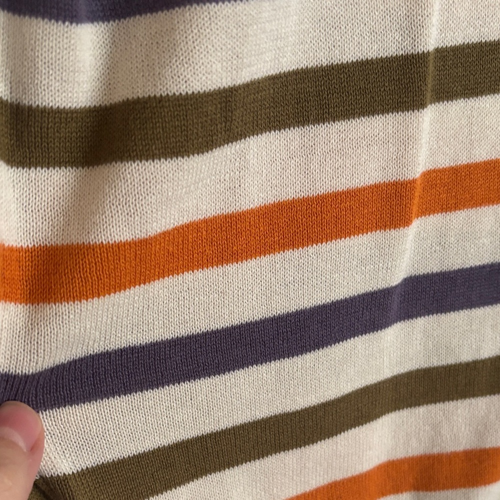 Pact Cream Sweater with Orange and Green and Navy Stripes - Picture 3 of 4